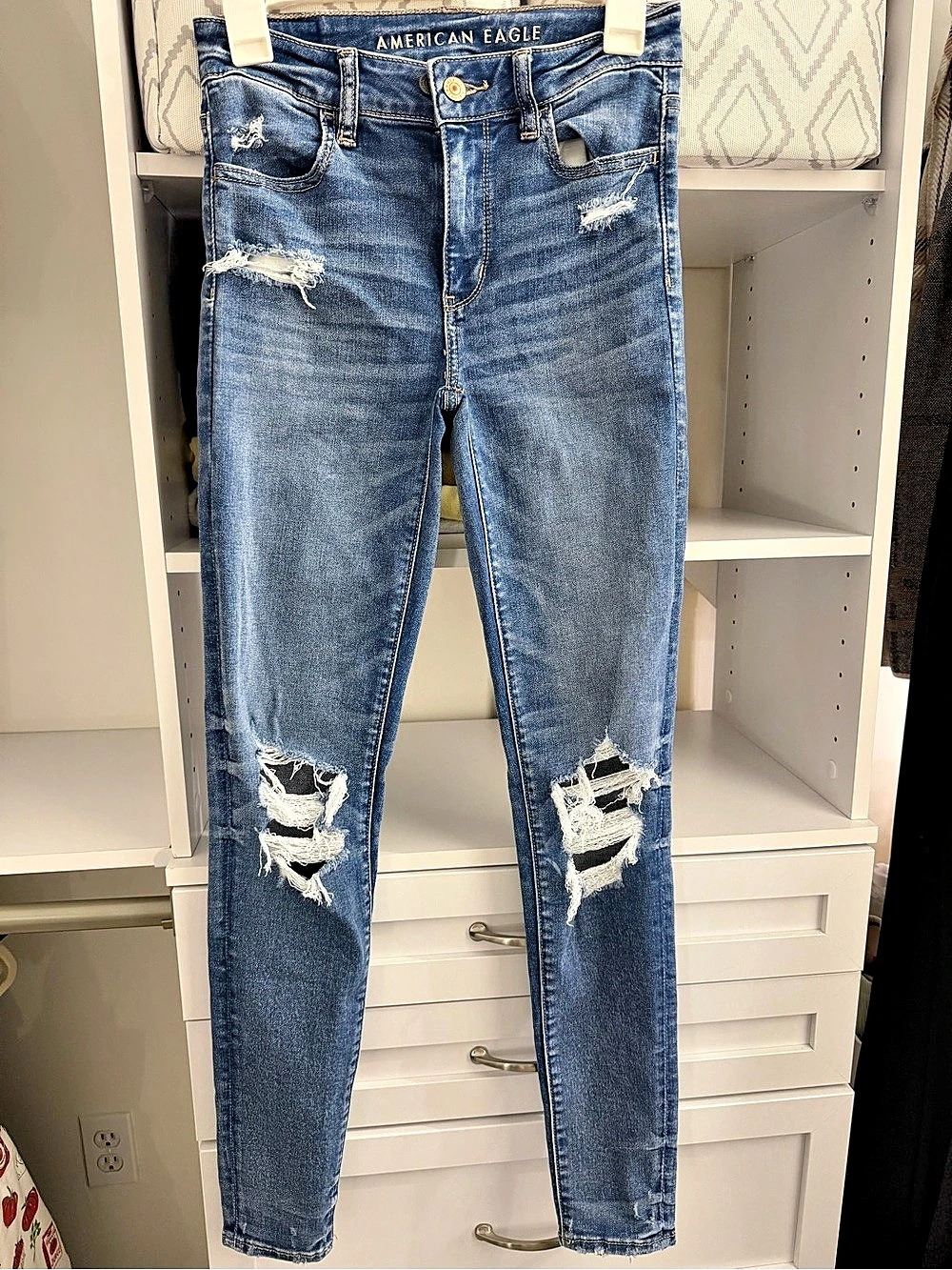 American Eagle Next Level Stretch Distressed Skinny Jeans Blue Waist 2 Long
